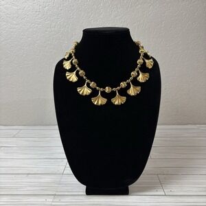 Rare Vintage Tirfari Gold Tone Ginkgo Leaf Necklace